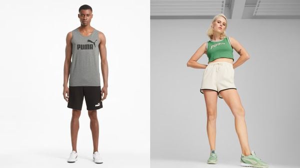 Outfit mùa hè năng động với giày Puma.