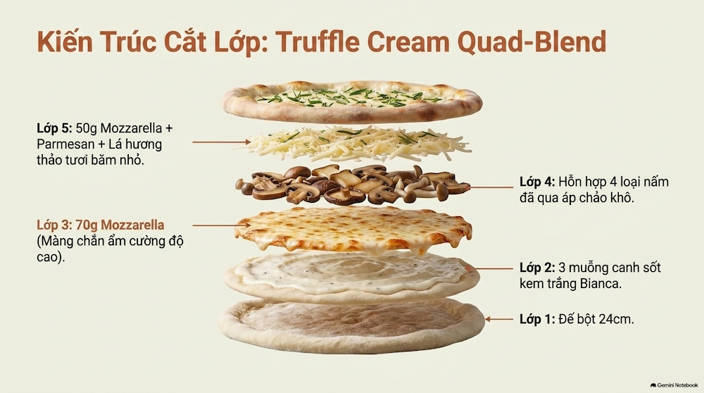 Pizza 4 loại nấm sốt kem Truffle chuẩn phong cách nhà hàng