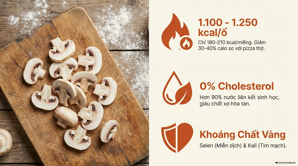 Giá trị dinh dưỡng và danh mục nguyên liệu chuẩn cho pizza nấm (Size 24cm)