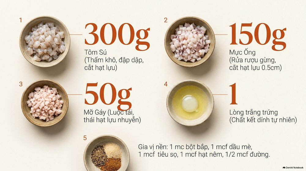 Bảng định lượng nguyên liệu chi tiết cho 4–6 khẩu phần