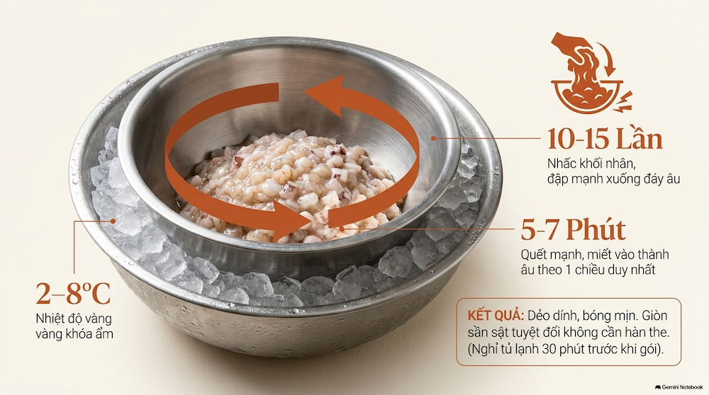 Thao tác quết 1 chiều trên âu đá lạnh giữ nhiệt độ dưới 10°C