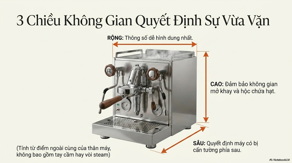 Kích Thước Máy Pha Cà Phê: 4 Con Số Quyết Định Bạn Chọn Đúng Máy Hay Mất Tiền Oan