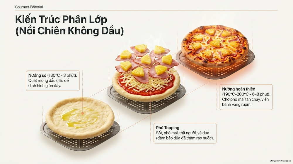 Cách làm pizza Hawaii bằng nồi chiên không dầu tiện lợi