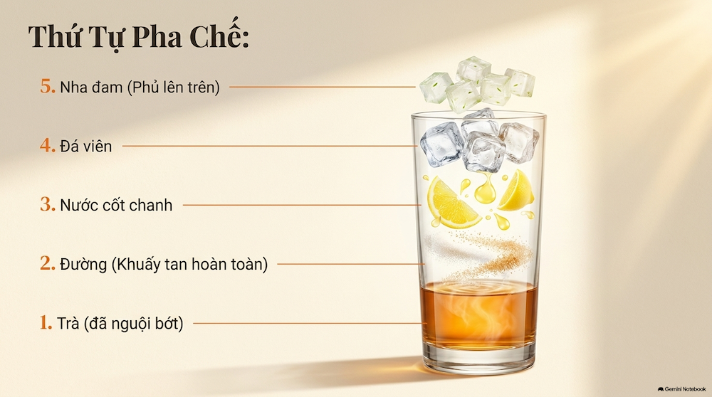 Trình bày đẹp mắt bằng cách xếp nha đam nổi trên mặt ly, thêm lát chanh mỏng và vài lá bạc hà.