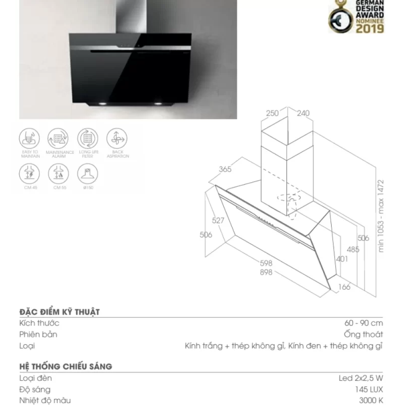 Hút Mùi Áp Tường Elica MAJECTIC BL/A/90