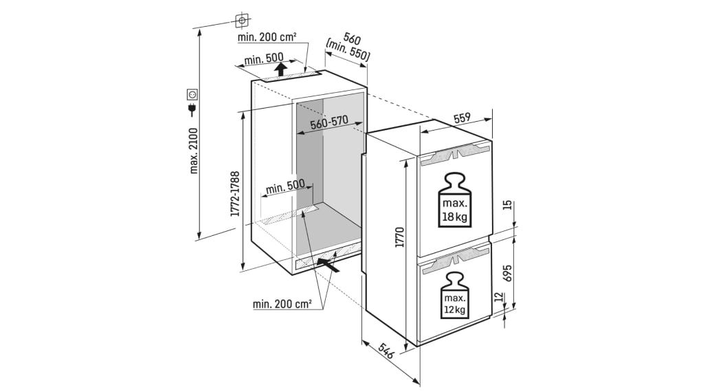 Kích thước tủ lạnh âm tủ tiêu chuẩn