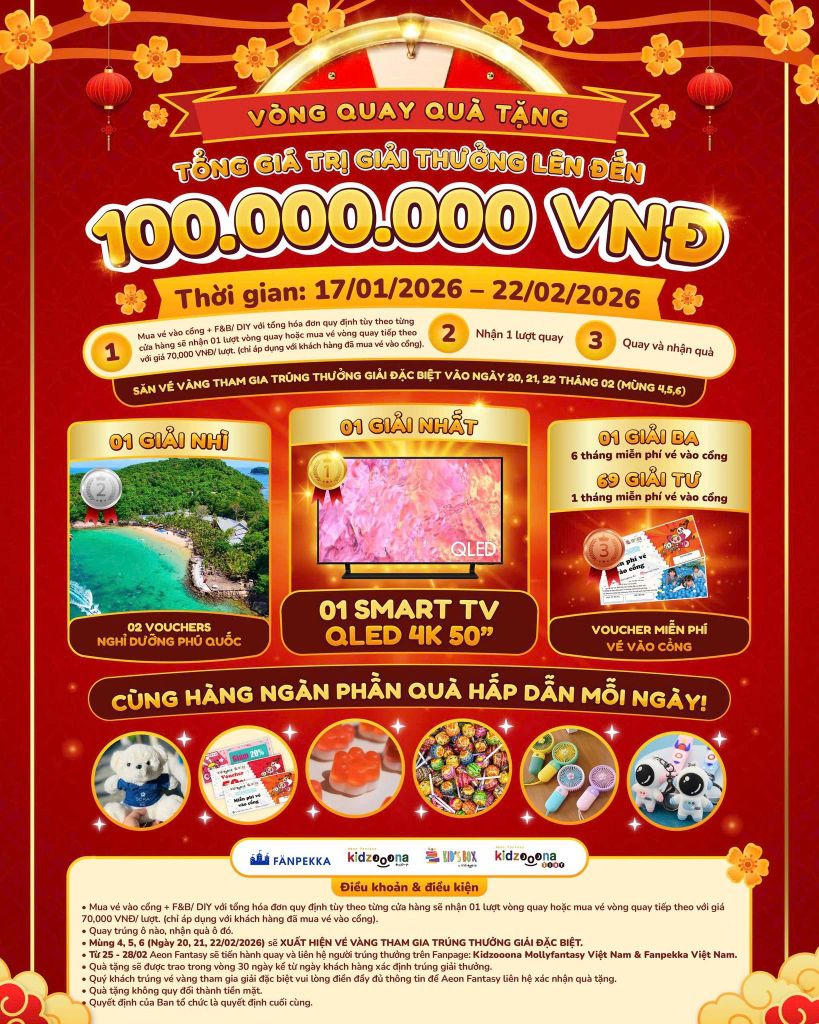 VÒNG QUAY QUÀ TẶNG TẾT – LỘC XUÂN NGẬP TRÀN TẠI KIDZOOONA