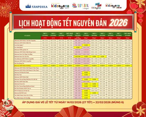 🎉 THÔNG BÁO LỊCH HOẠT ĐỘNG TẾT KIDZOOONA 🎉