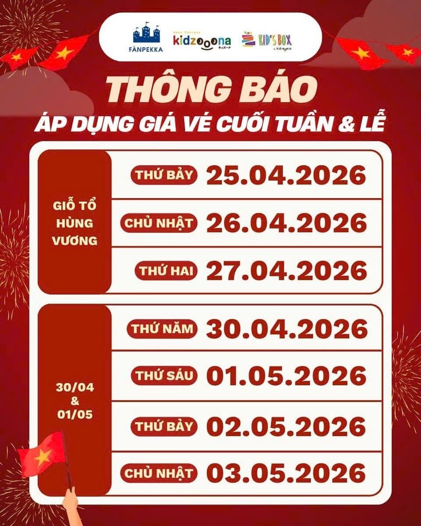 KIDZOOONA CẬP NHẬT GIÁ VÉ CUỐI TUẦN VÀ LỄ