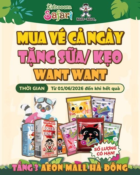 TẶNG NGAY SỮA/ KẸO WANT WANT KHI MUA VÉ ALL DAY TẠI KIDZOOONA SAFARI
