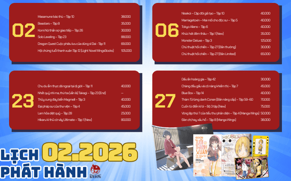 Lịch Phát Hành Truyện Tranh NXB Kim Đồng Định Kỳ Tháng 2.2026