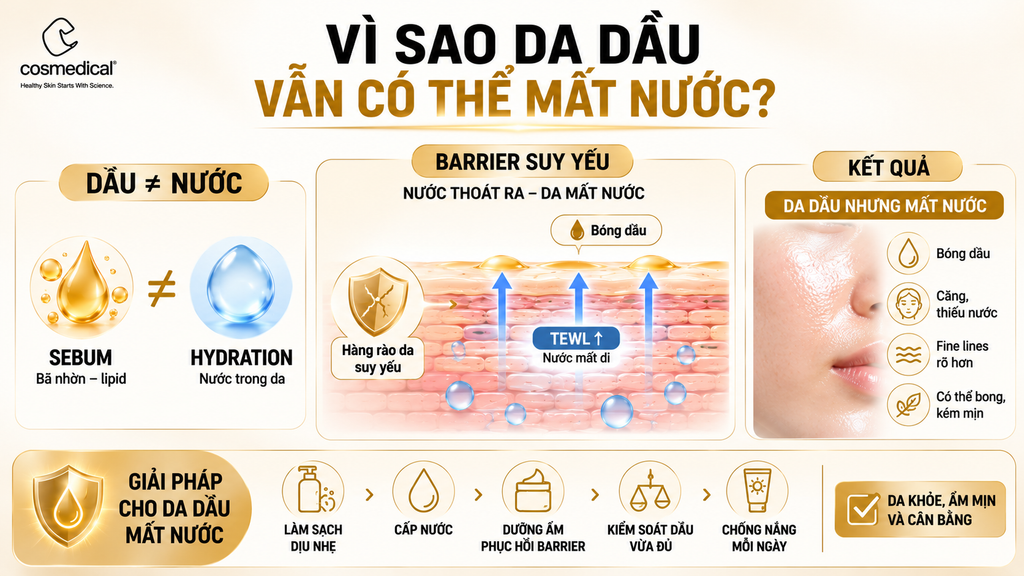 Vì sao da dầu vẫn có thể mất nước?
