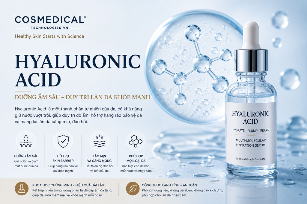 Hyaluronic Acid là gì? Vì sao đây là một trong những hoạt chất dưỡng ẩm quan trọng nhất trong chăm sóc da?
