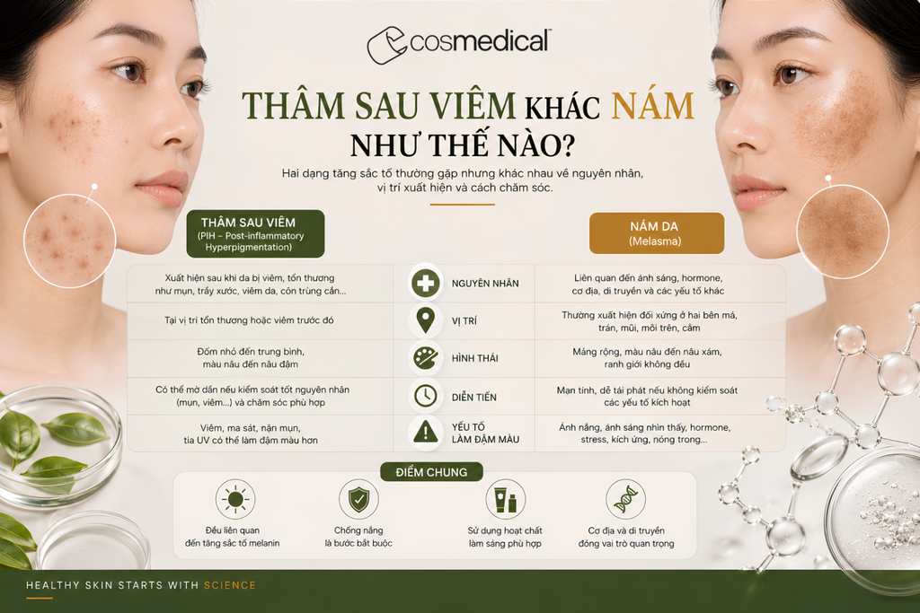 Thâm sau viêm khác nám như thế nào?