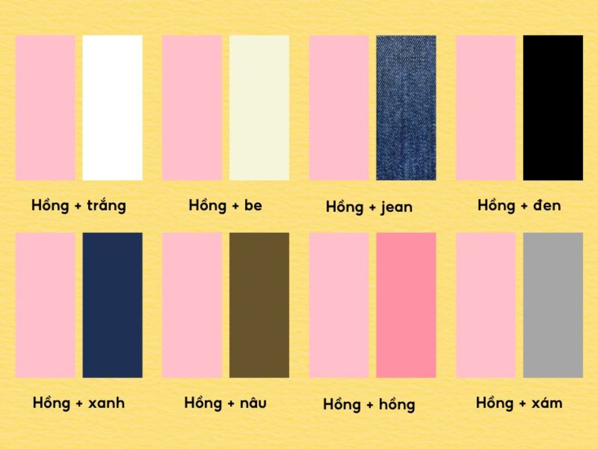 Màu hồng phối với màu gì đẹp? Trắng, đen, xám, be, xanh