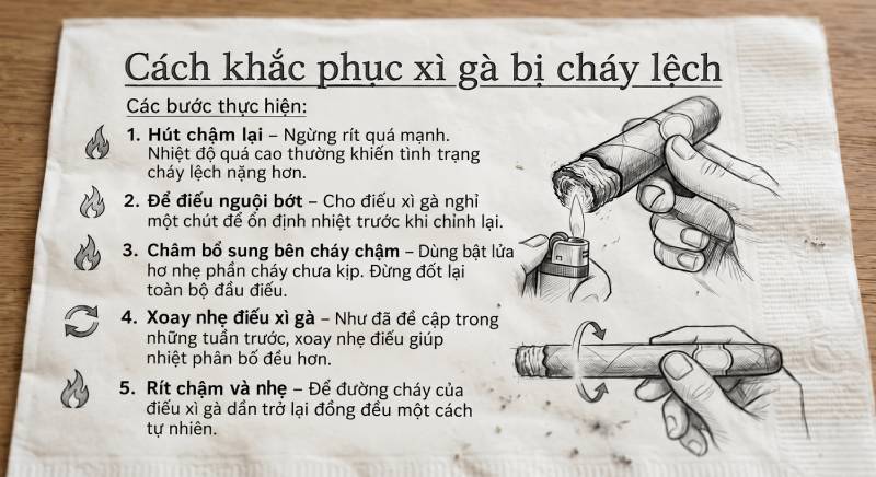 hướng dẫn xì gà, xì gà nhập môn, xì gà cho người mới, xì gà cháy lệch