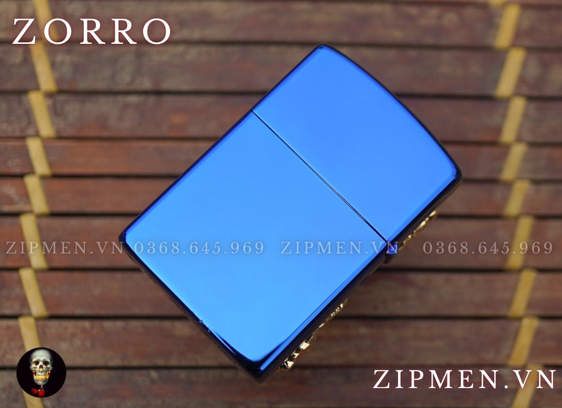 Bật lửa Zorro xanh saphir ốp Đại bàng mạ vàng