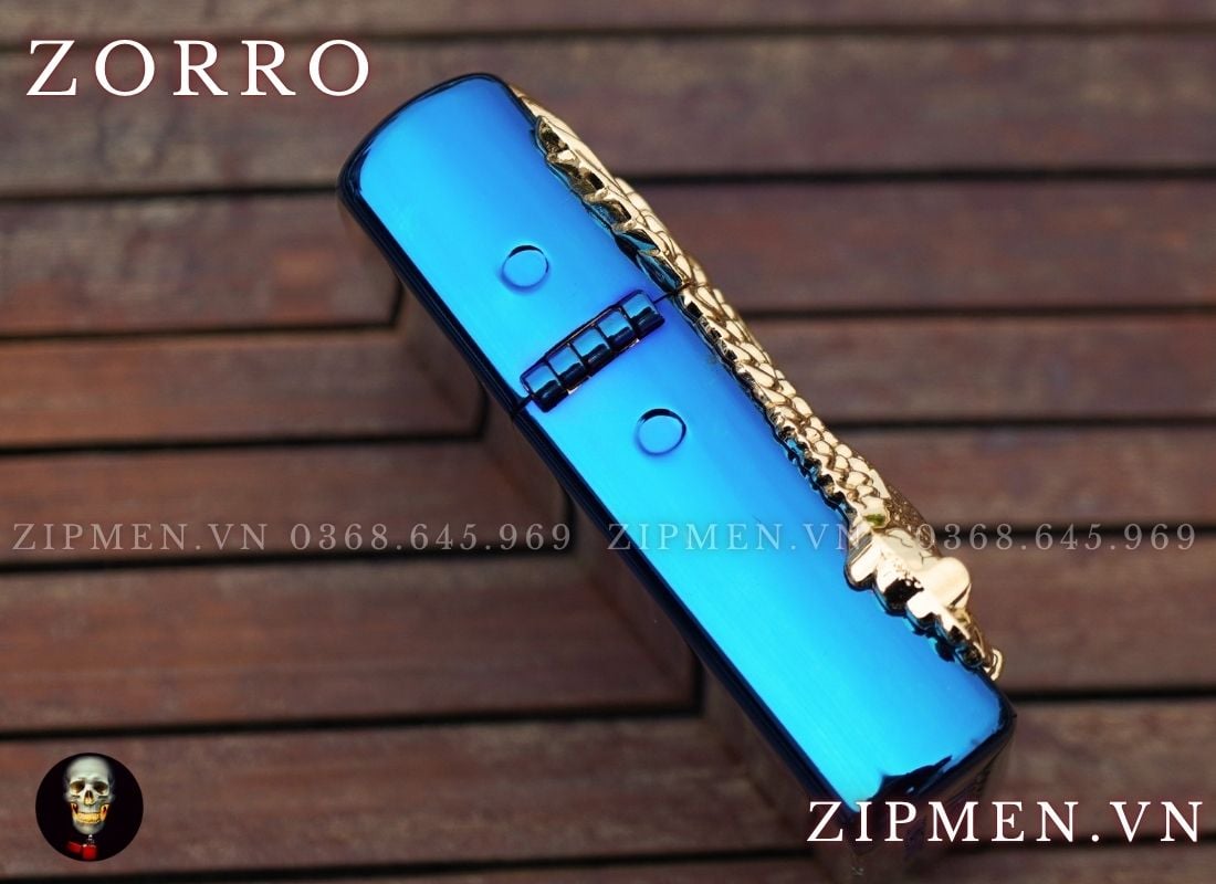 Bật lửa Zorro xanh saphir ốp Đại bàng mạ vàng
