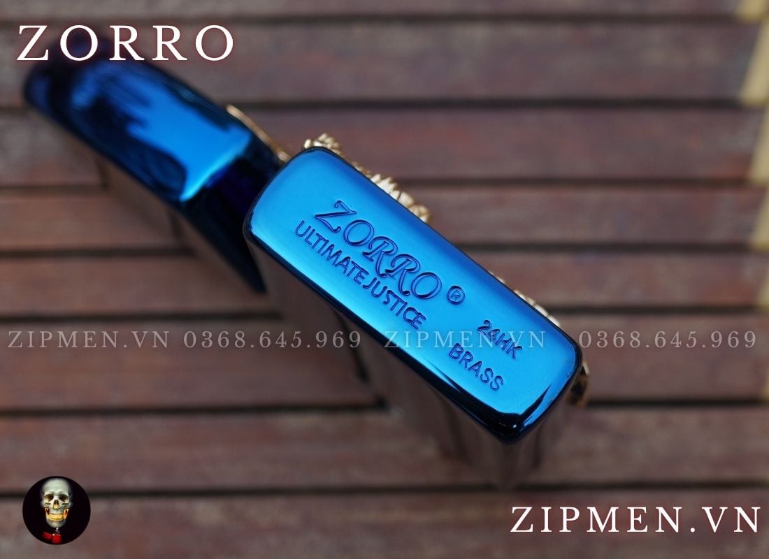 Bật lửa Zorro xanh saphir ốp Đại bàng mạ vàng