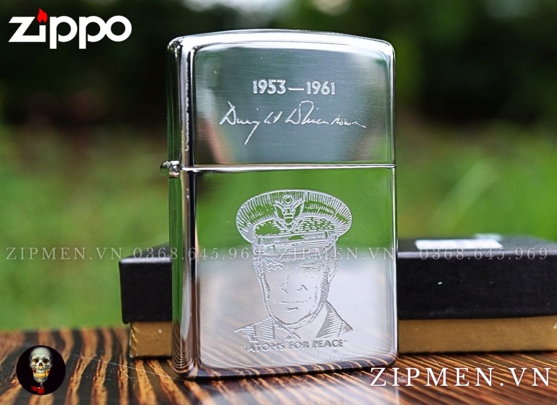 Hộp quẹt Zippo la mã 1989 chủ đề tổng thống Dwight D. Eisenhower