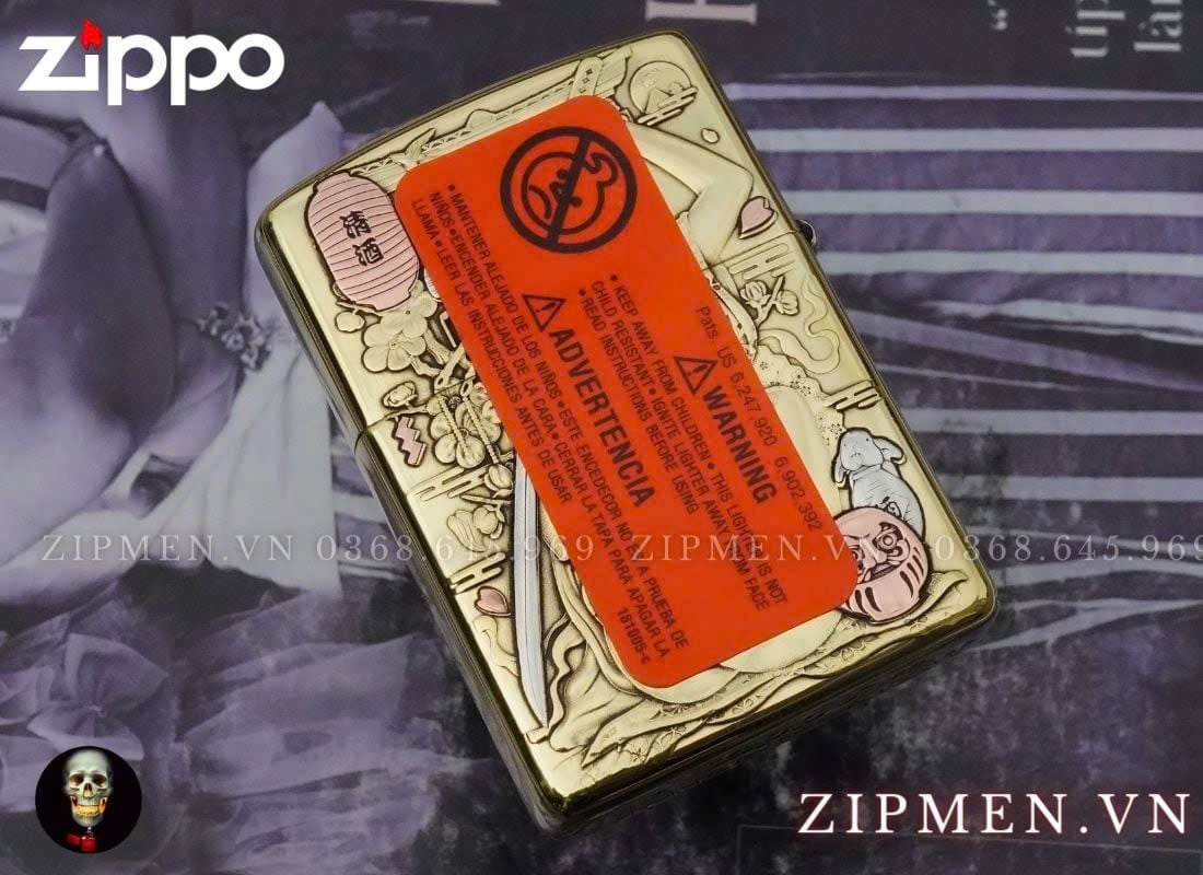 Zippo xuất Nhật Bản khắc 3D hình cô gái Nhật và con rắn