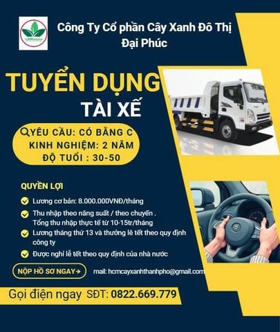 TUYỂN DỤNG TÀI XẾ HẠNG C – LÁI XE BEN 5m³ (ĐI LÀM NGAY)