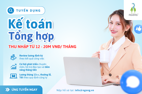 Tuyển dụng Kế toán tổng hợp (từ 12 - 20 TRIỆU VNĐ/THÁNG)