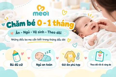 Chăm bé 0–1 tháng: Ăn, ngủ, vệ sinh và những điều ba mẹ cần theo dõi