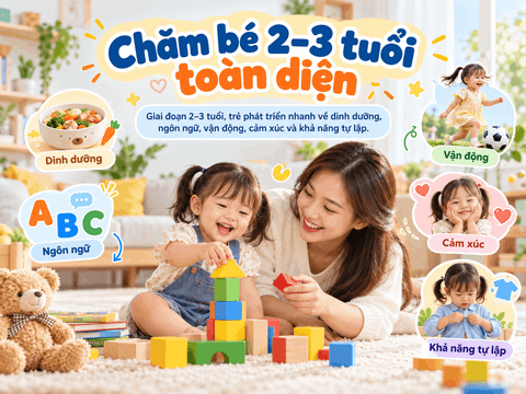Chăm bé 2–3 tuổi: Dinh dưỡng, ngôn ngữ, hành vi và kỹ năng tự lập