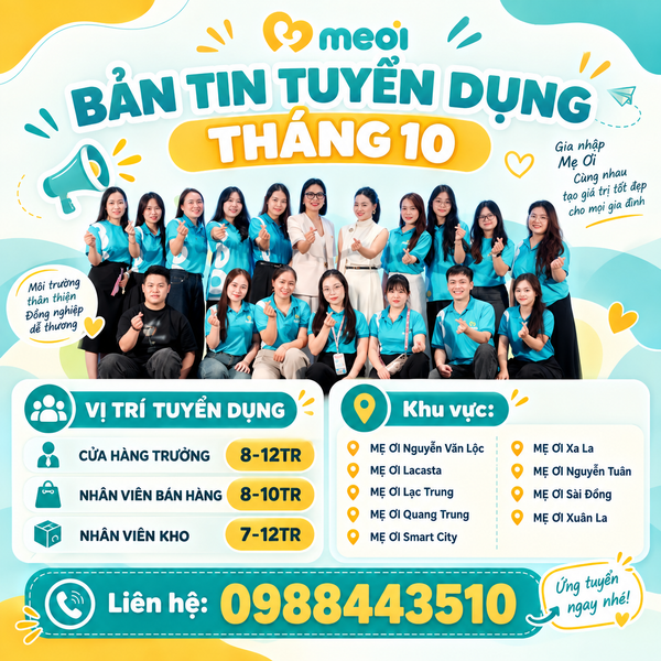 MẸ ƠI Tuyển Dụng Tháng 10/2026 – Nhiều Vị Trí Thu Nhập Đến 12 Triệu