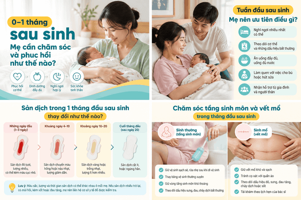 Chăm sóc tầng sinh môn và vết mổ trong tháng đầu sau sinh