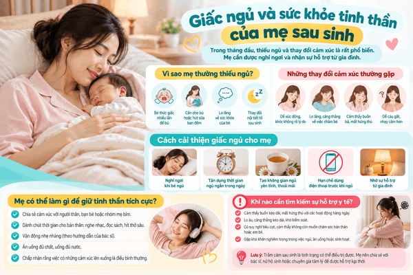 Giấc ngủ và sức khỏe tinh thần của mẹ trong tháng đầu sau sinh