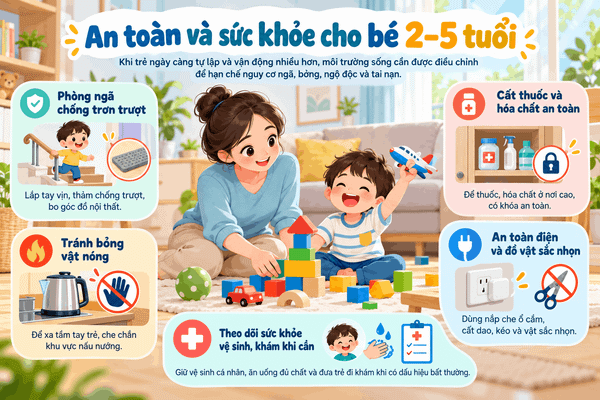 An toàn và sức khỏe cho bé 2–5 tuổi