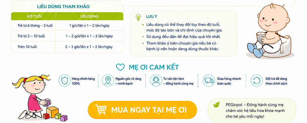 Bột hỗ trợ nhuận tràng Pegpinol 20 gói*5g 6M+ Hướng Dẫn Sử Dụng