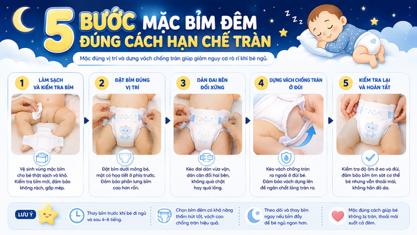 5 bước mặc bỉm đêm đúng cách hạn chế tràn