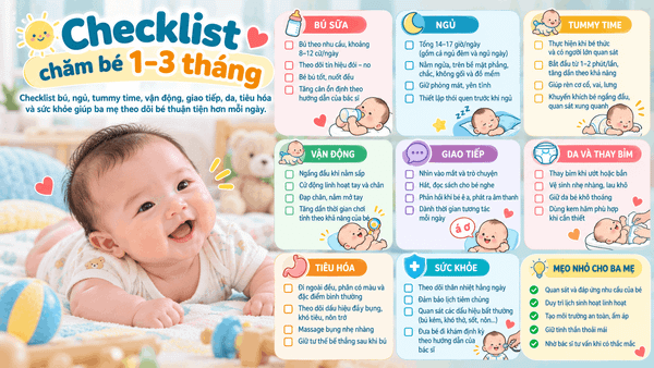 Checklist chăm bé 1–3 tháng
