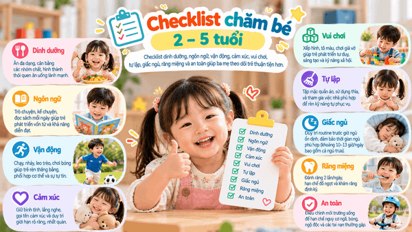 Checklist chăm bé 2–5 tuổi
