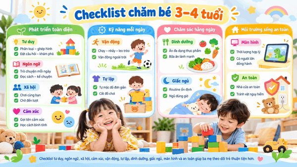 Checklist chăm bé 3–4 tuổi