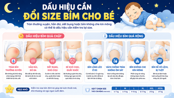 Dấu hiệu cần đổi size bỉm cho bé