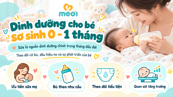 Dinh dưỡng cho bé sơ sinh 0–1 tháng
