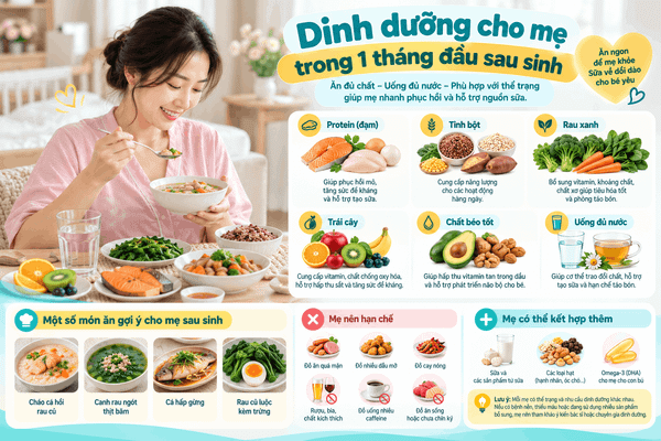 Dinh dưỡng cho mẹ trong 1 tháng đầu sau sinh
