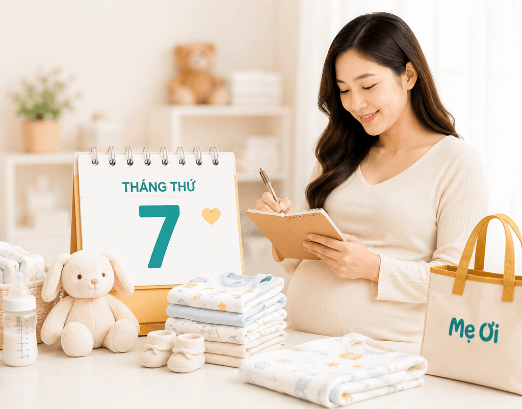 Mẹ bầu tháng thứ 7 chuẩn bị đồ sơ sinh cho bé