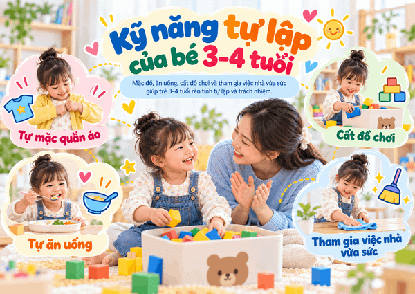 Kỹ năng tự lập của bé 3–4 tuổi