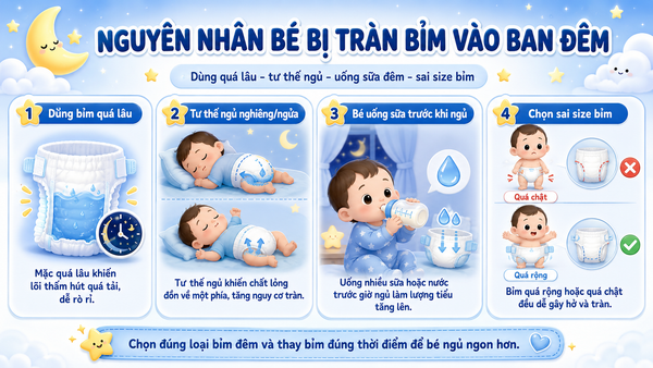 Nguyên nhân bé bị tràn bỉm vào ban đêm