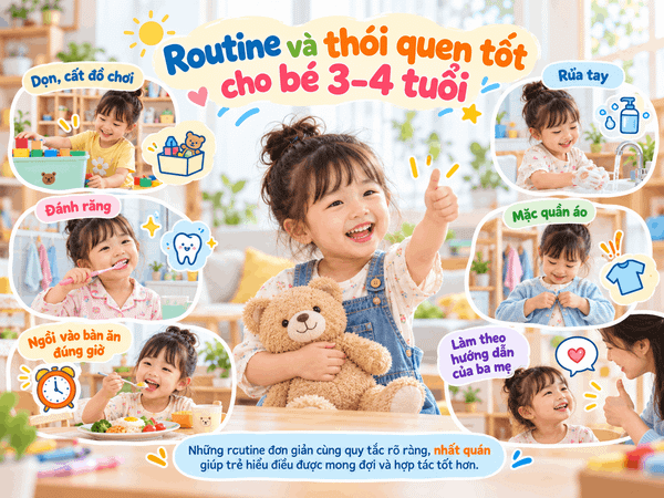 Routine và thói quen tốt cho bé 3–4 tuổi