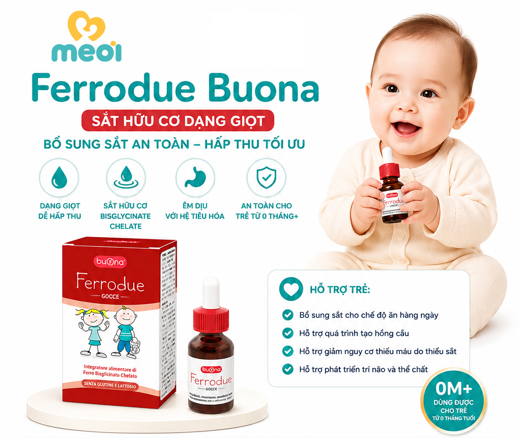 Sắt hữu cơ dạng giọt Ferrodue Buona 15ml 0M+ Chính Hãng