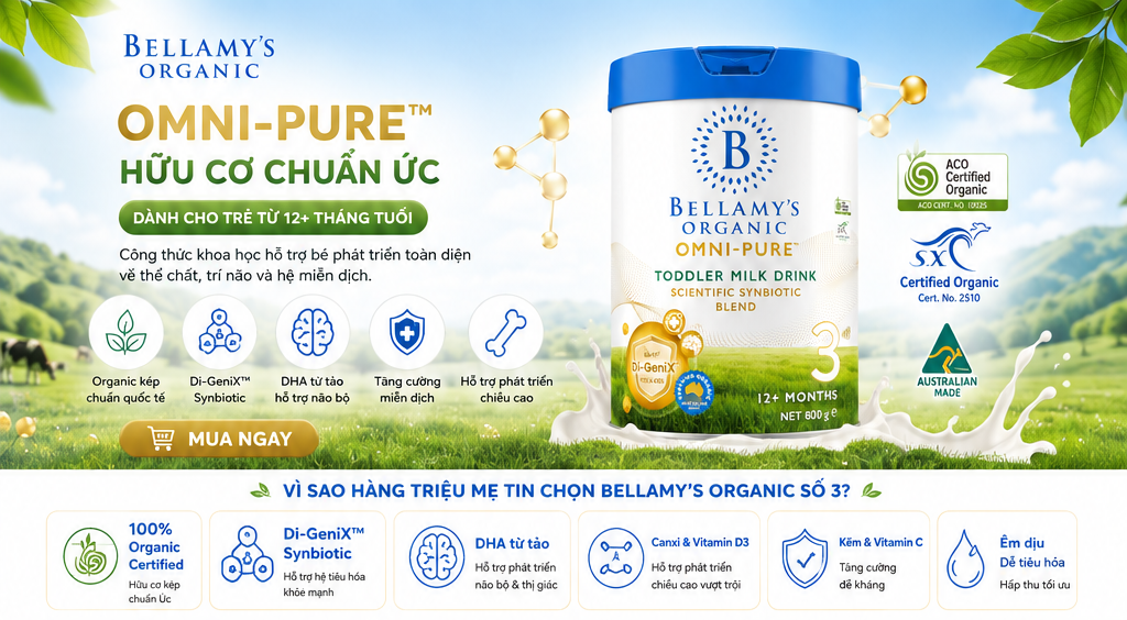 Sữa Bellamy's Organic Omni-Pure số 3 800g chính hãng Úc cho bé 1-3 tuổi