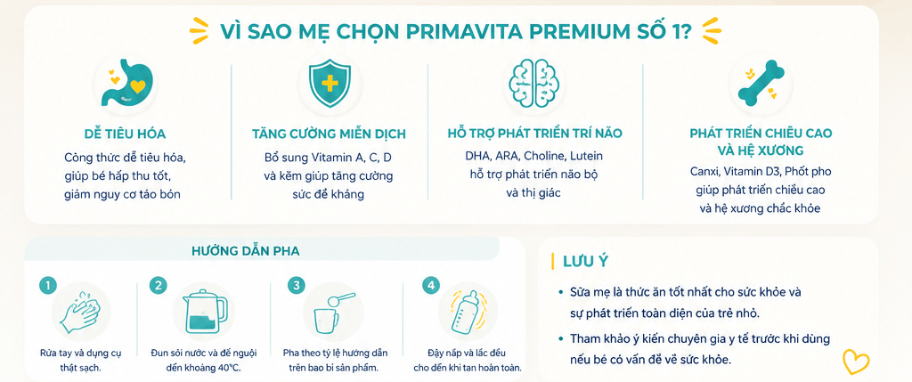 Sữa bột Primavita Premium số 1 800g