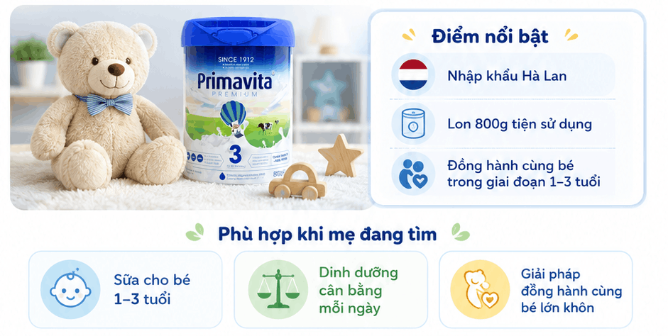 Sữa bột Primavita premium số 3 800g 1-3Y