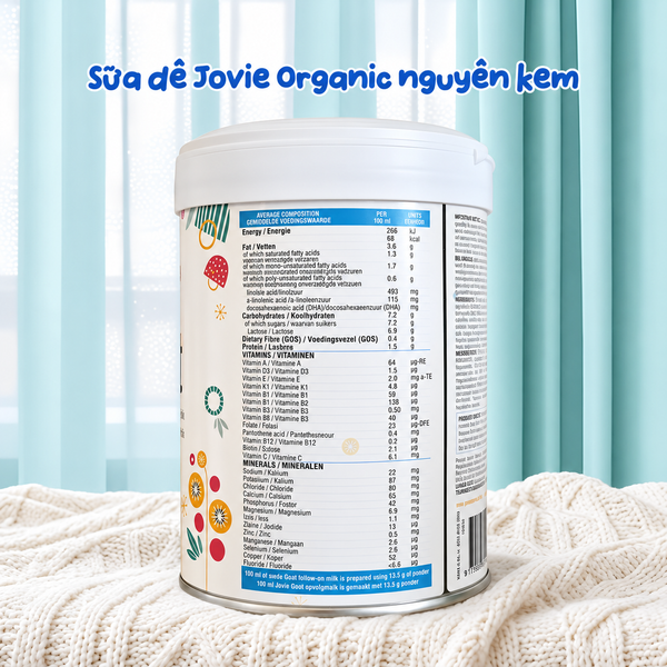 Chi tiết thành phần Sữa dê Jovie Goat Organic Hà Lan số 3 800g